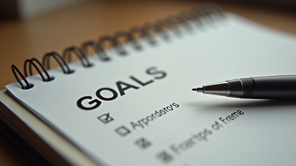 Close-up view of a notebook with a pen and a list of goals