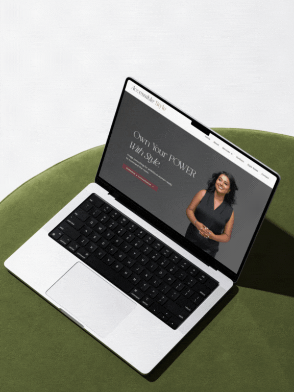 Gif: Opened laptop sits on a green tufted cushion, different websites rotating on screen.