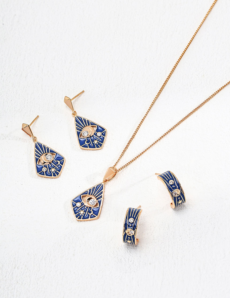 Thumbnail: S925 Silver Vintage Blue Enamel Zircon Earrings II