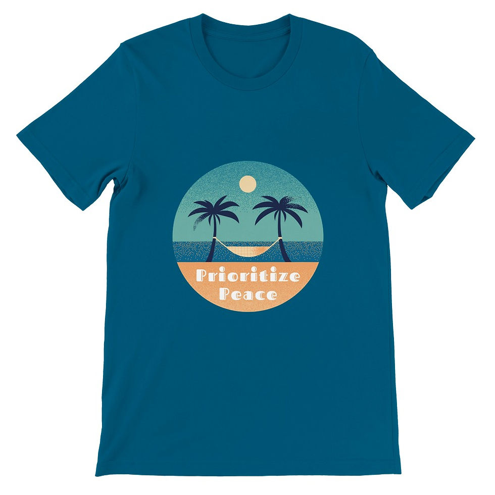 Thumbnail: Prioritize Peace, Retro Beach Vibes| Premium Soft Unisex T-shirt | US spelling