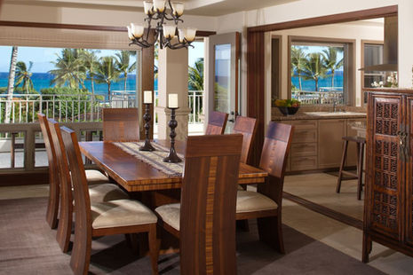 Luxury penthouse dining room at vacation rental home at Hualalai on the Big Island of Hawaii with ocean view