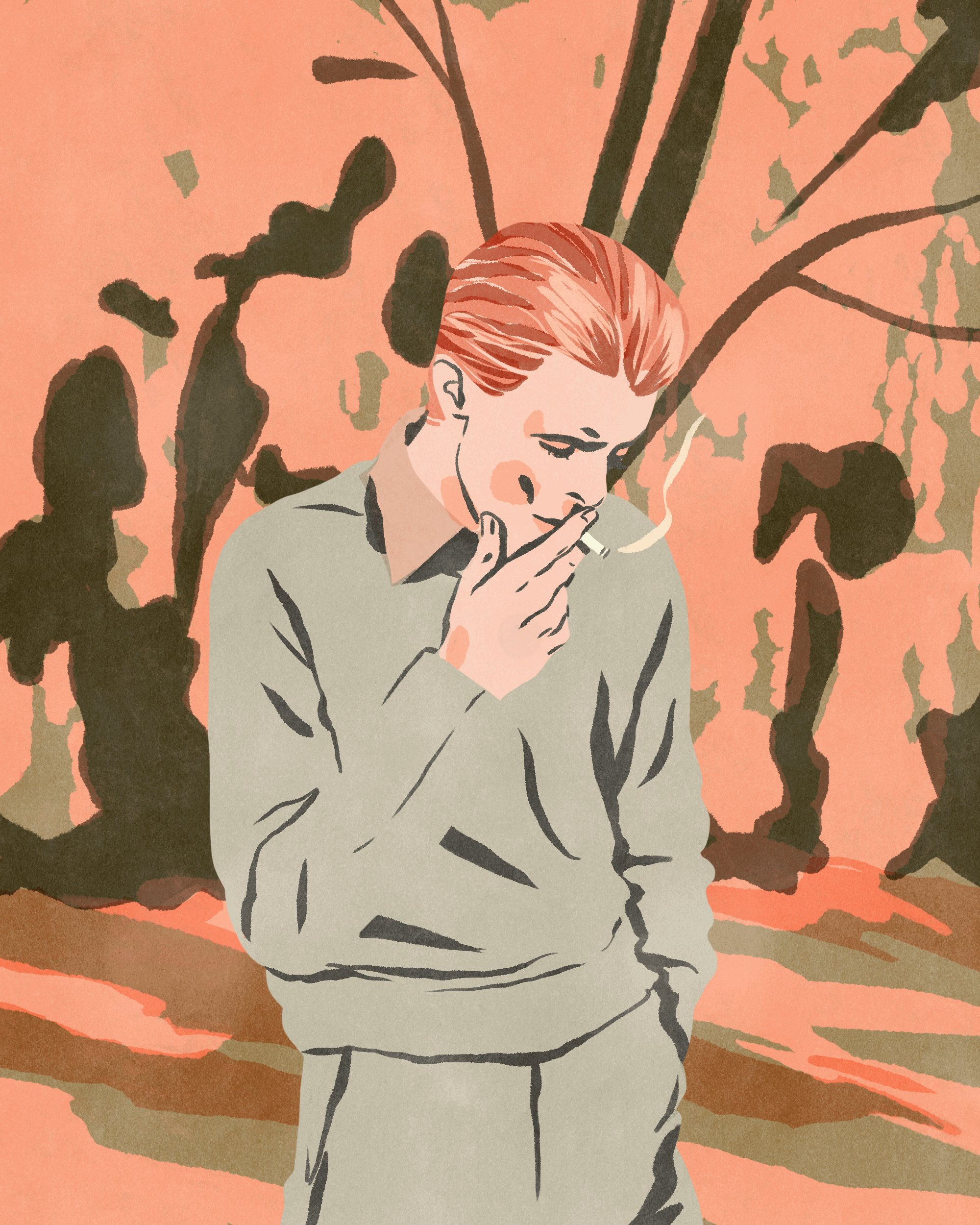 david bowie illustration portrait smoking animated gif smoke animation pink hair pale green pastel colors gift print