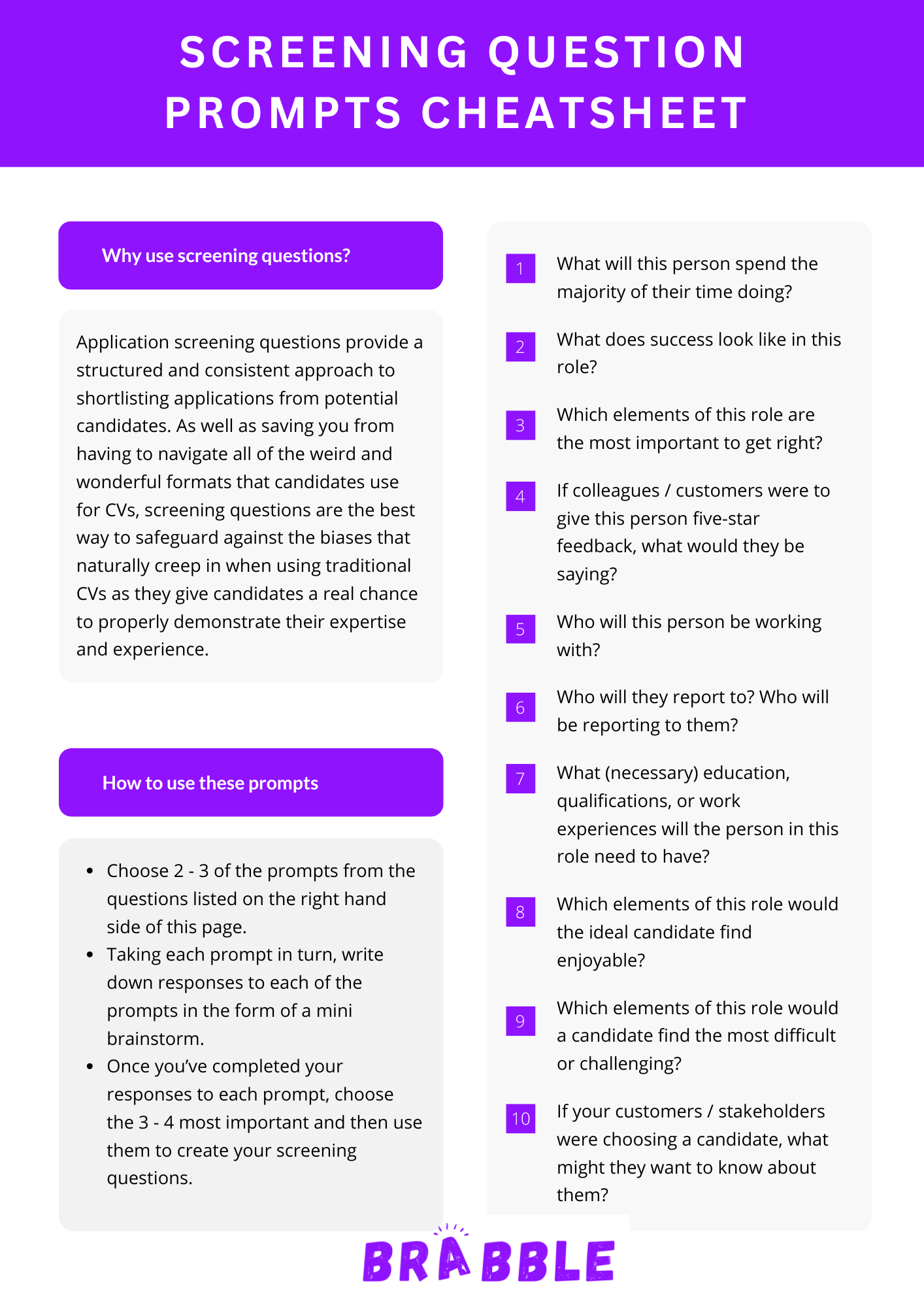 Application Screening Questions Cheatsheet
