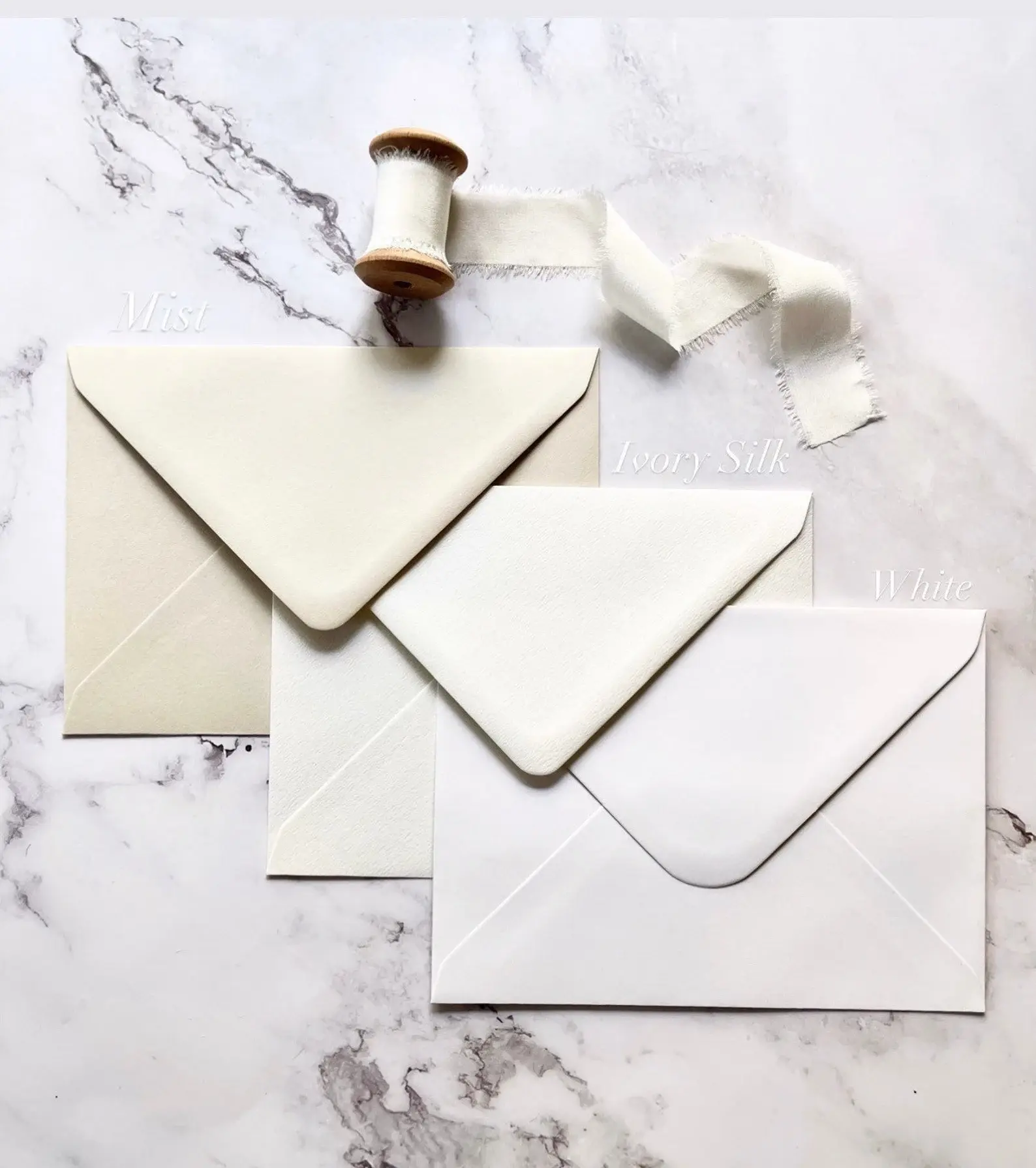 Ivory Silk, Mist, White Envelope