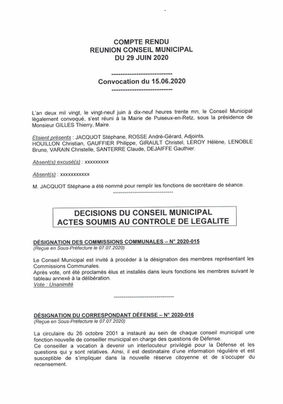 Information : Compte rendu Conseil Municipal du 29 Juin 2020