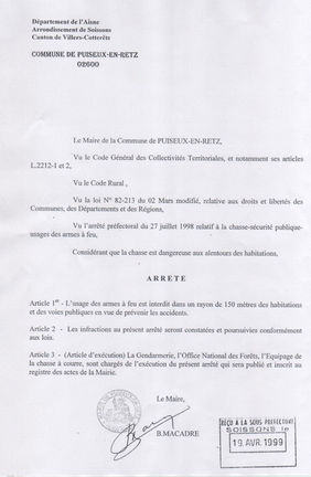 Information : Arrêté concernant l'usage des armes à feu