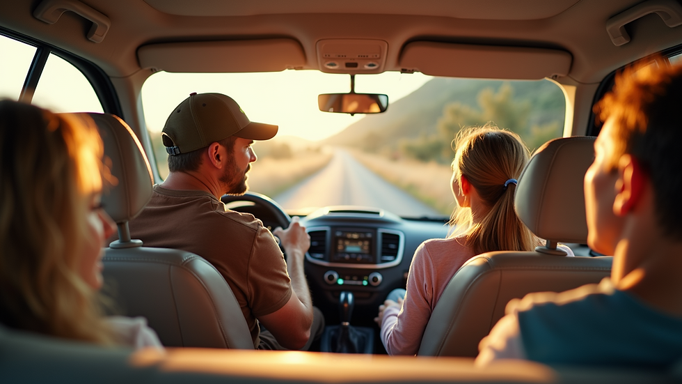 Eye-level view of a family enjoying a road trip in a leisure vehicle