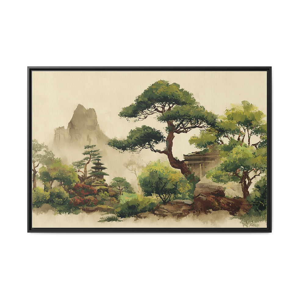 Thumbnail: Framed Matte Canvas — Serene Asian Landscape Painting