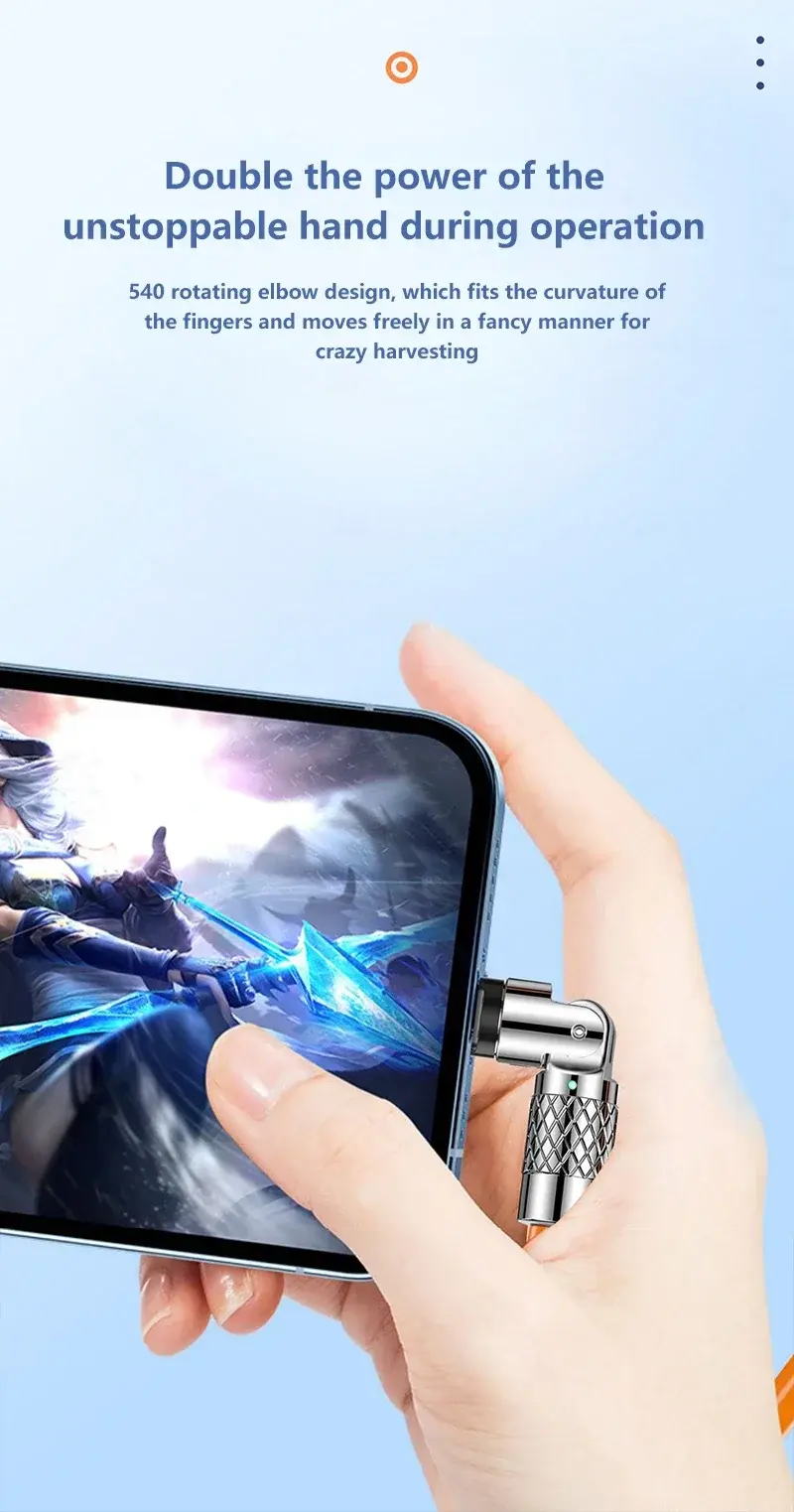 Miniatura: ⚡ Cabo USB-C Gamer 120W com Conector Giratório 180° – Carregamento Rápido