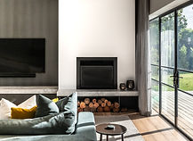 living room with open fire place