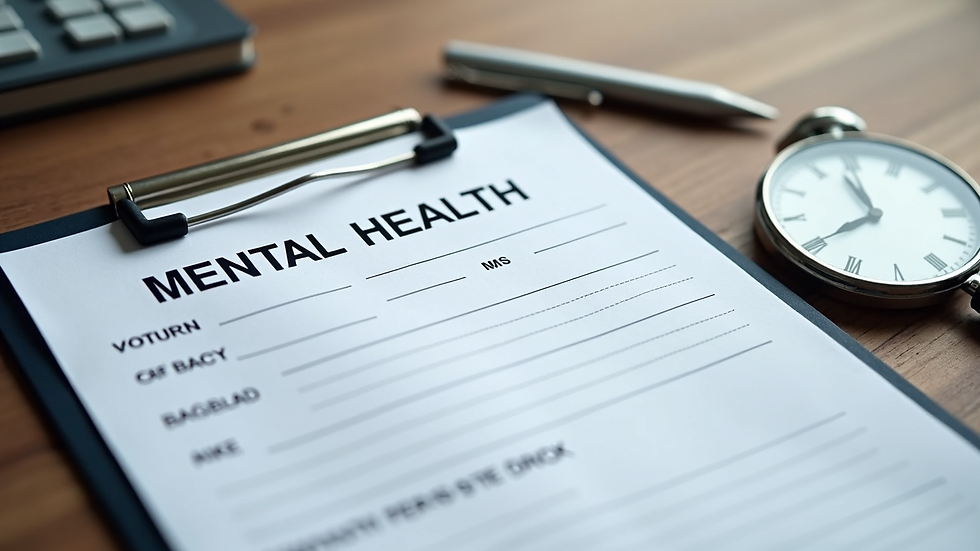 Close-up view of a mental health questionnaire form on a clipboard