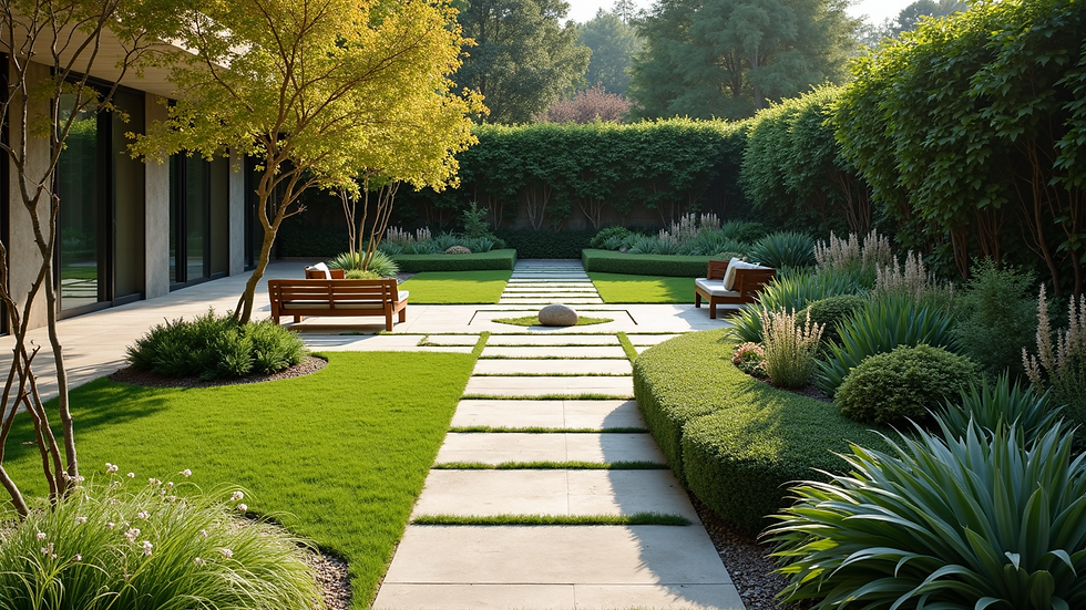 High angle view of a peaceful garden space designed for relaxation and mental wellness