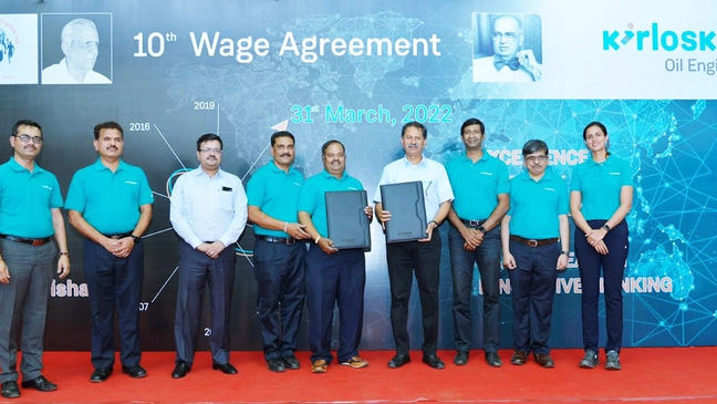 KIRLOSKAR OIL ENGINES SUCCESSFULLY CONCLUDES ITS 10TH CONSECUTIVE ON-TIME WAGE AGREEMENT