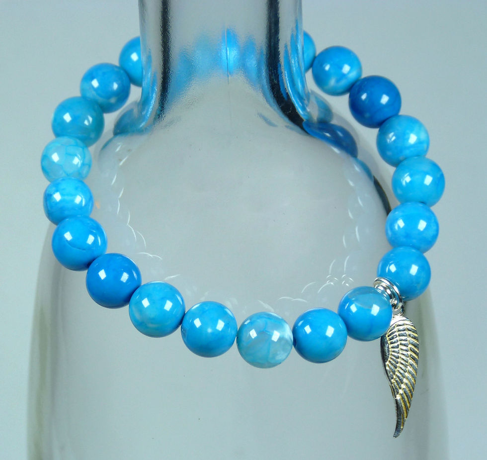 Thumbnail: Blue Fire Agate Crystal Bracelet with Sterling Silver Angel Wing Charm