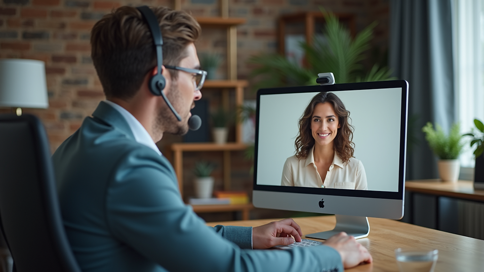 Eye-level view of a customer and support agent engaged in a video chat session