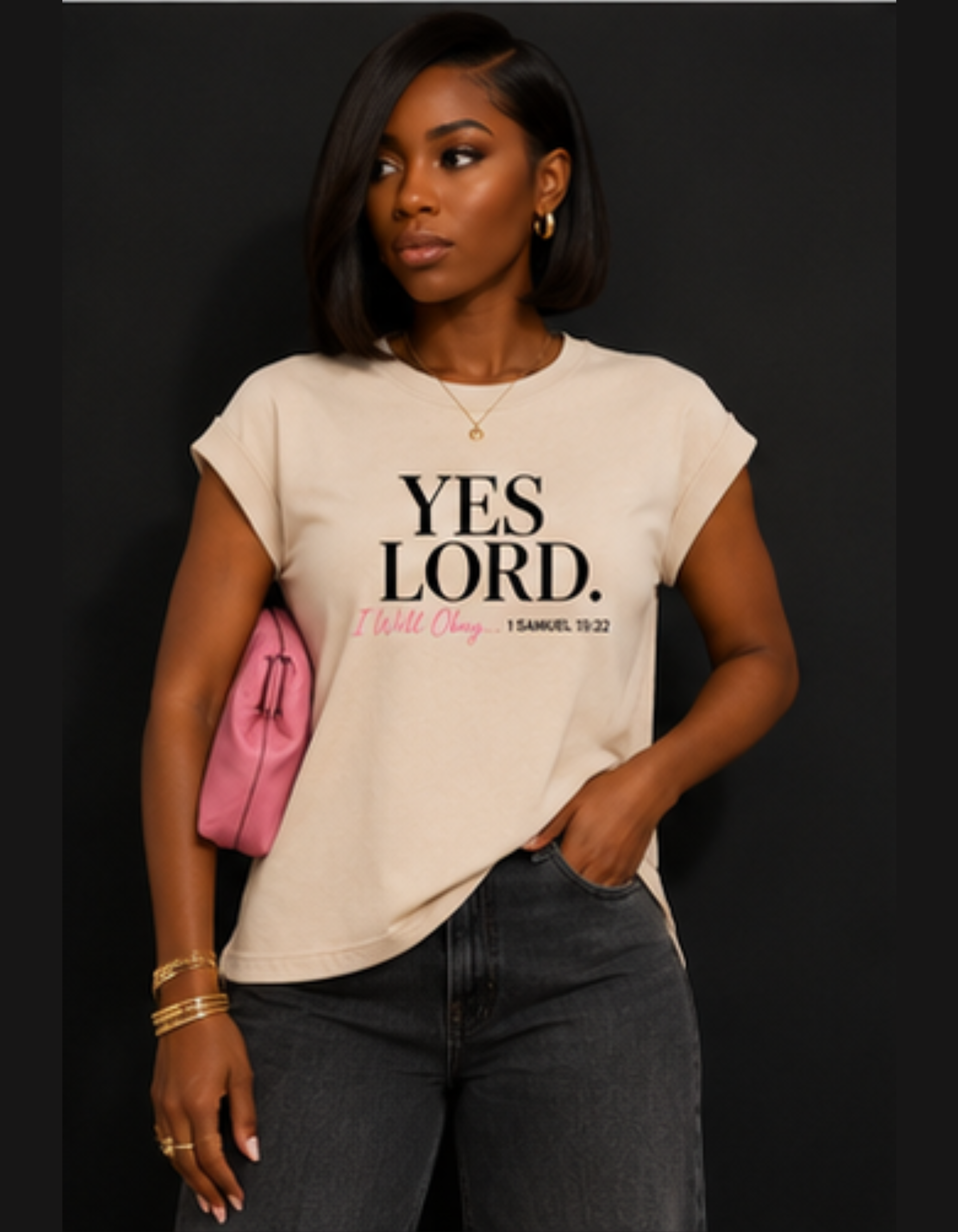 YES LORD™ Obey Tee – Cream/Black Print