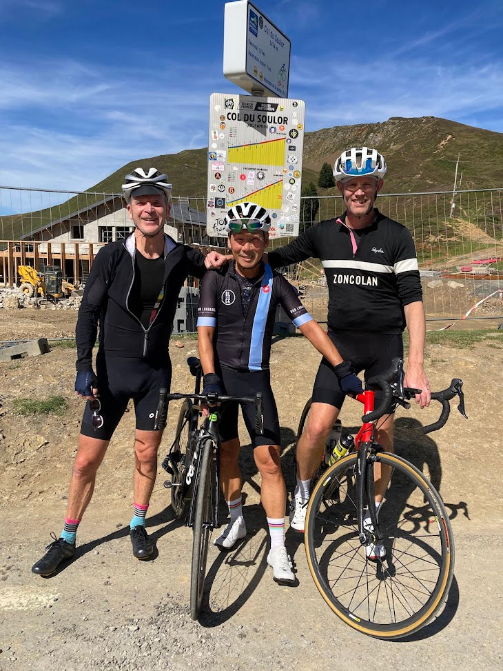 Mike Trimble, left, Jonesy centre and Rob on the right at the Col du Soulor