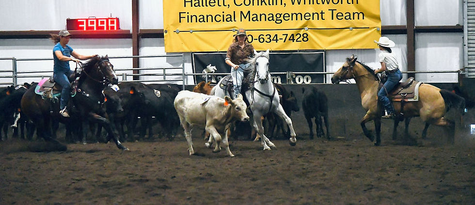 Laura and Piper, Leanna and Sterling, and myself with Cupcake; one of our regular penning teams this season.