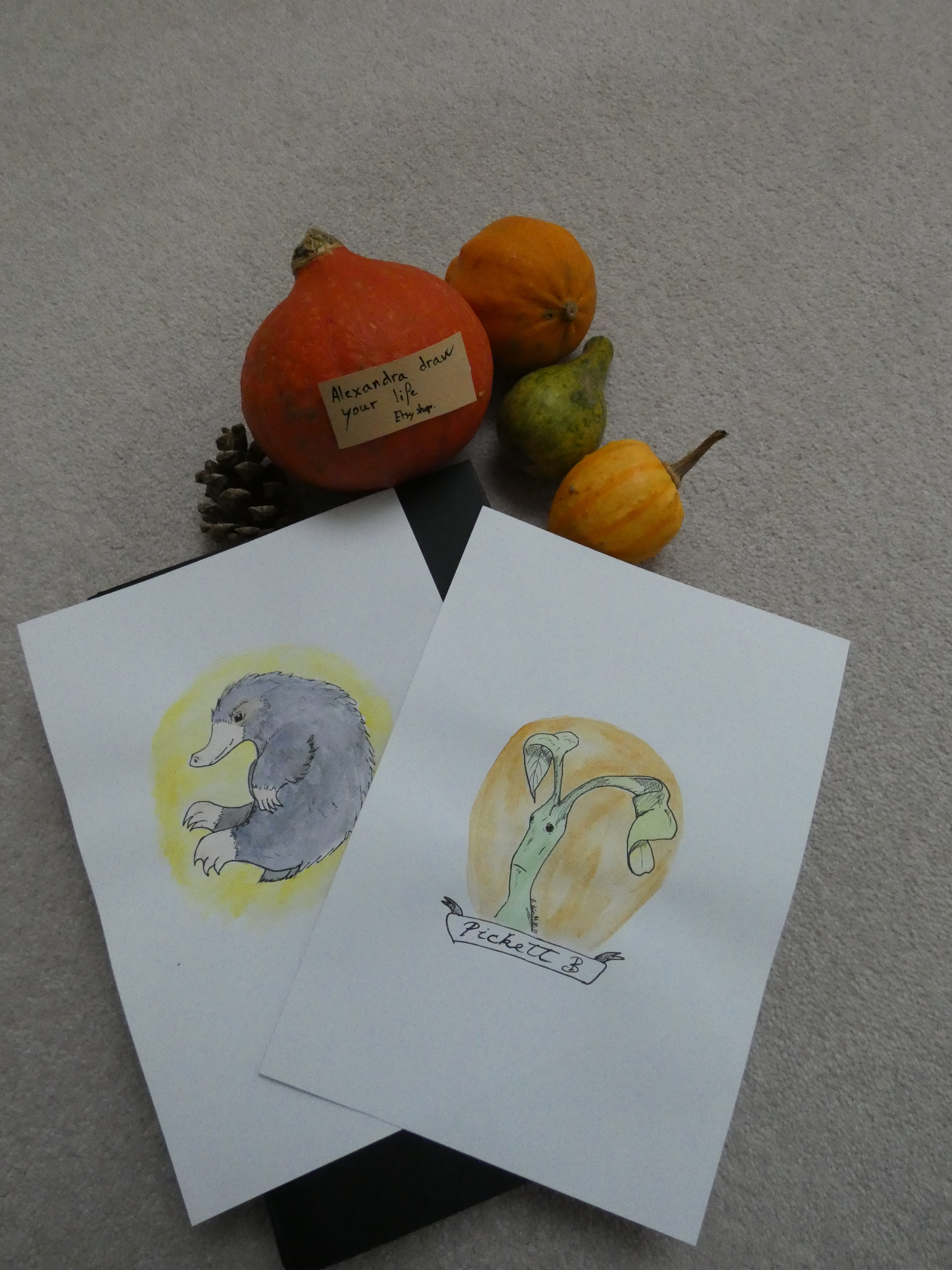 Niffler and Bowtruckle watercolor