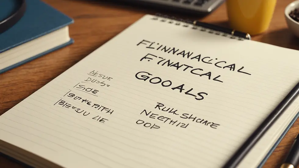 Eye-level view of a notebook with financial goals written on it