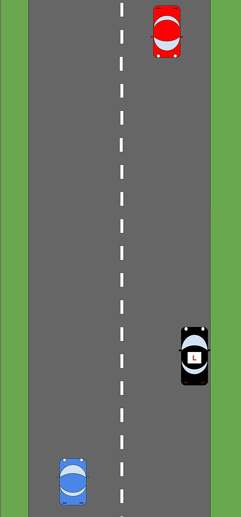 Pull up on the right, image showing a car after reversing 2 car lengths on the right hand side of the road