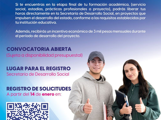 INVITAN A JÓVENES DE AGUASCALIENTES A REALIZAR SU SERVICIO SOCIAL Y RECIBIR UN APOYO ECONÓMICO