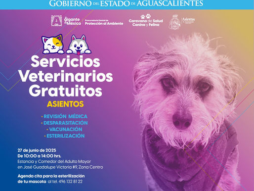 🐶🐱 Este viernes 27 de junio en Asientos, trae a tu perrito o gatito a recibir atención veterinaria gratuita