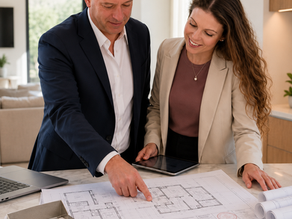 The MESTYL team reviews building plans for a construction project in Greece and coordinates the next planning steps.