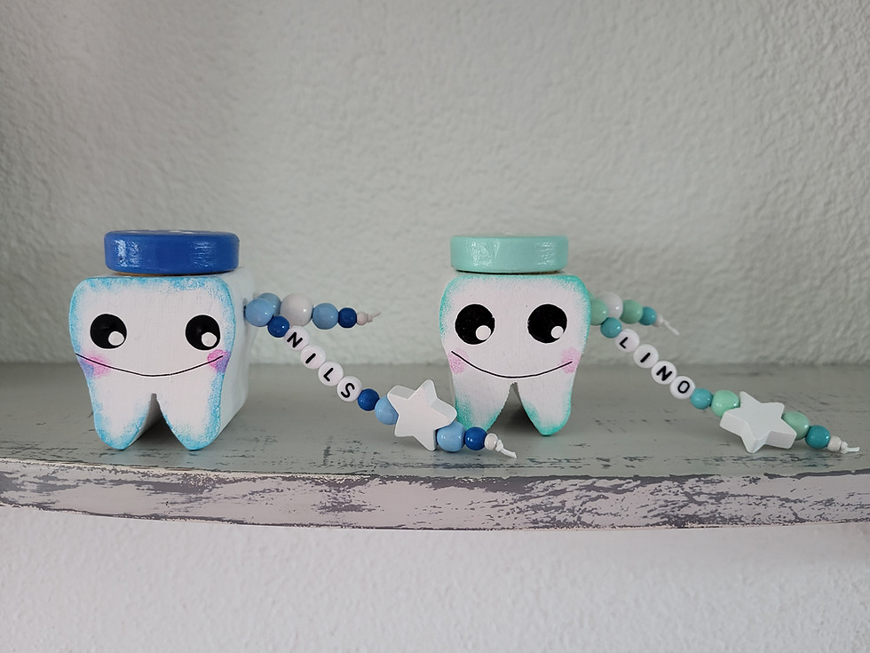 Miniaturbild: Milchzahndose Holz personalisiertmit mit Namen mint blau