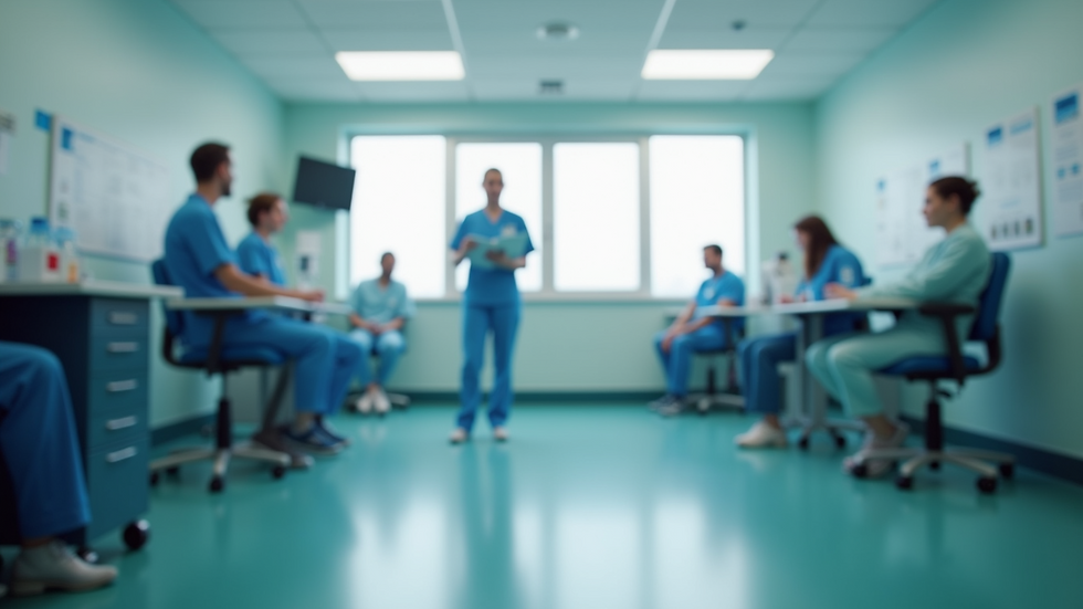 Eye-level view of a phlebotomy training classroom with medical equipment