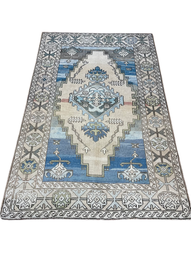 希少 MICHIGAN RUG CO 魚 総柄 S/M LOLOI II Skye Sea/Rust 2' X 5' Printed Distressed Oriental