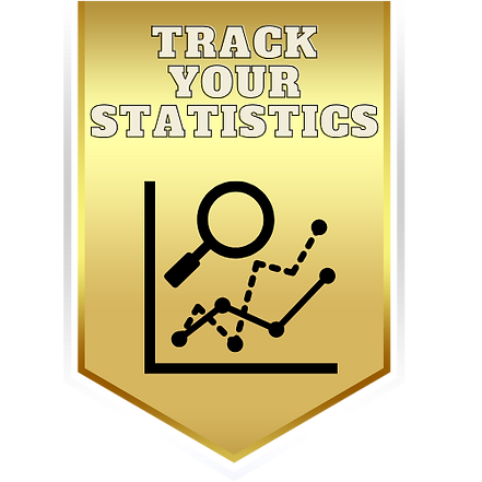 Gold banner for ZAP Hoops featuring the text 'Track Your Statistics' with a graphic of a magnifying glass over a line graph, 