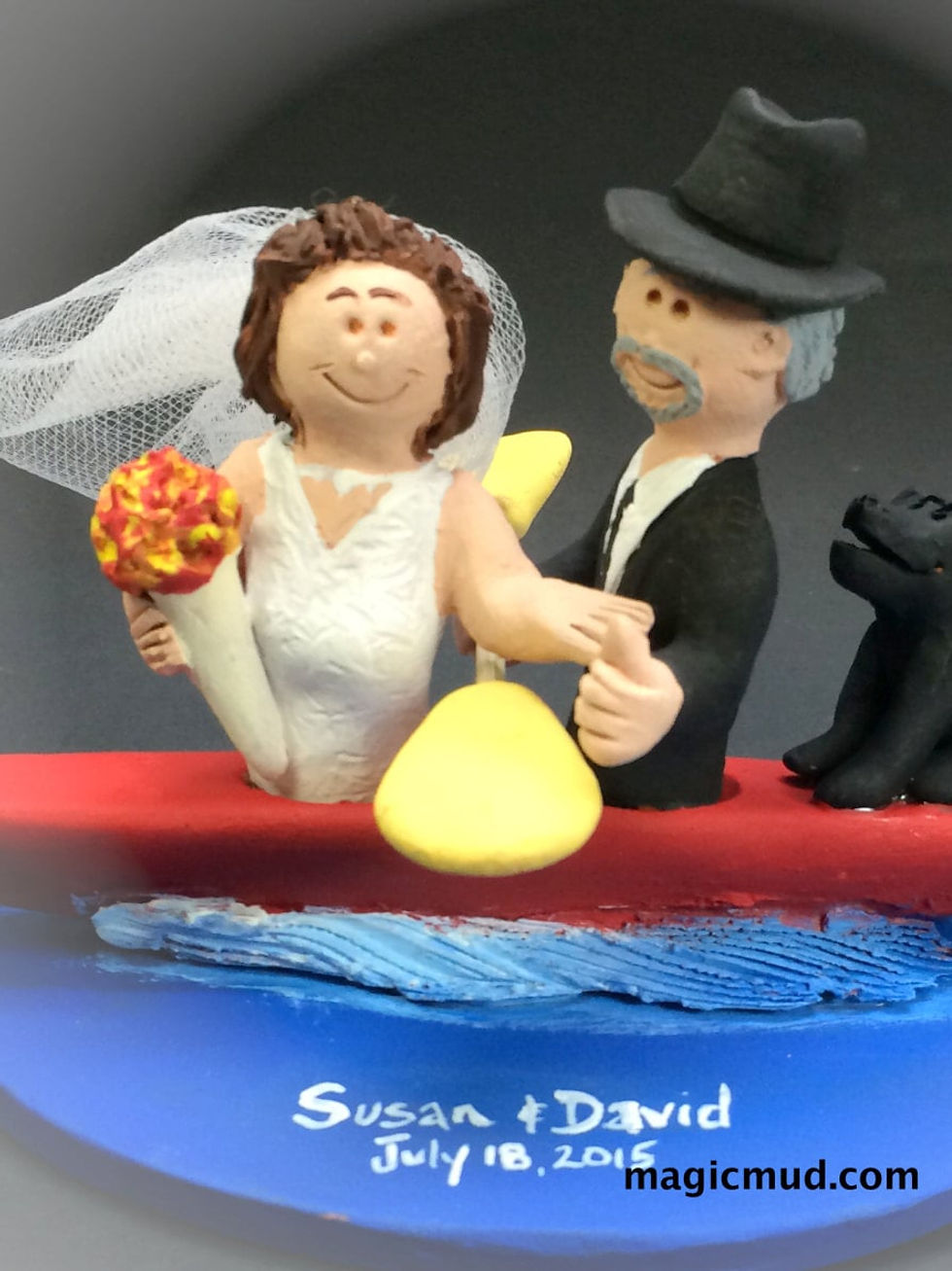 Thumbnail: Bride and Groom Kayaking Wedding Cake Topper - Custom Made K