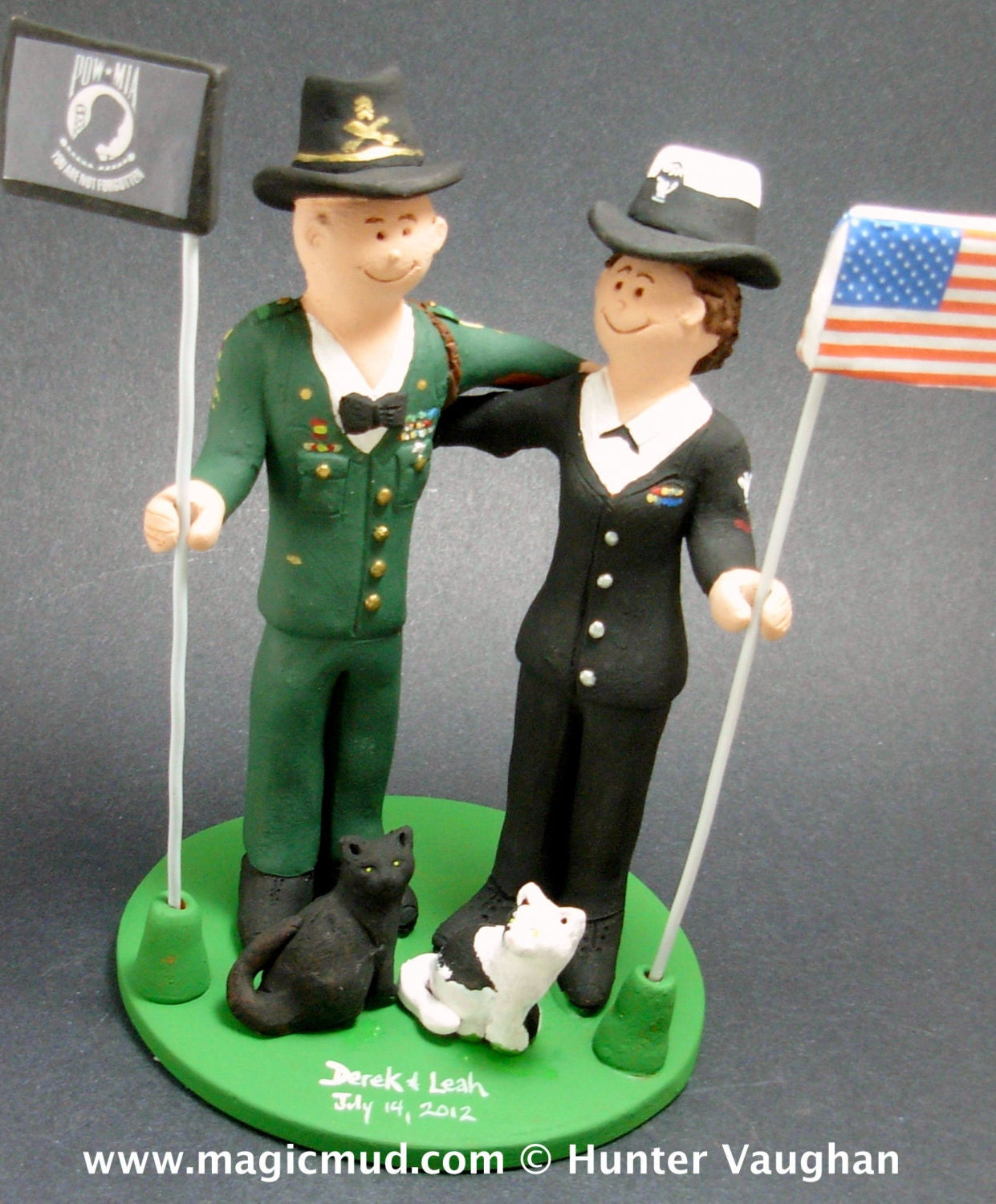 Navy Bride Marries Army Groom Wedding CakeTopper, Navy Bride