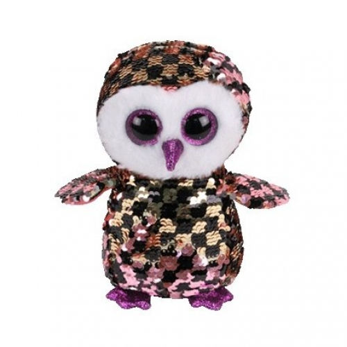 CHECKS - sequin pink/black owl small flippable TY20190205