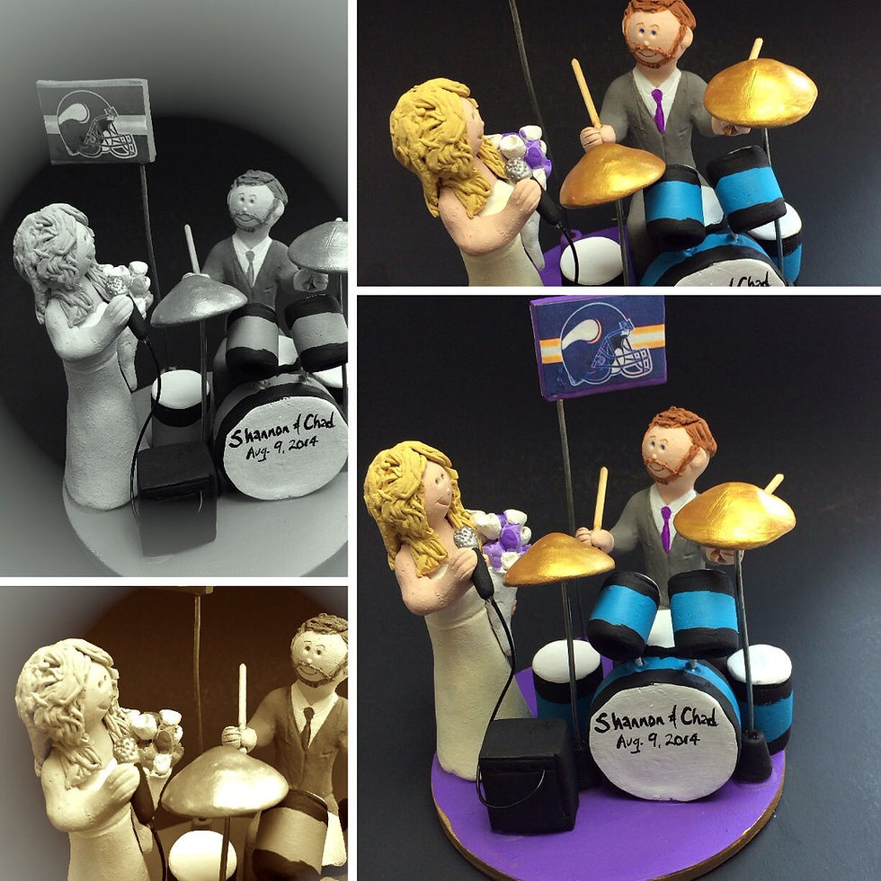 Thumbnail: Bride and Groom with Microphones Wedding Cake Topper - Custo