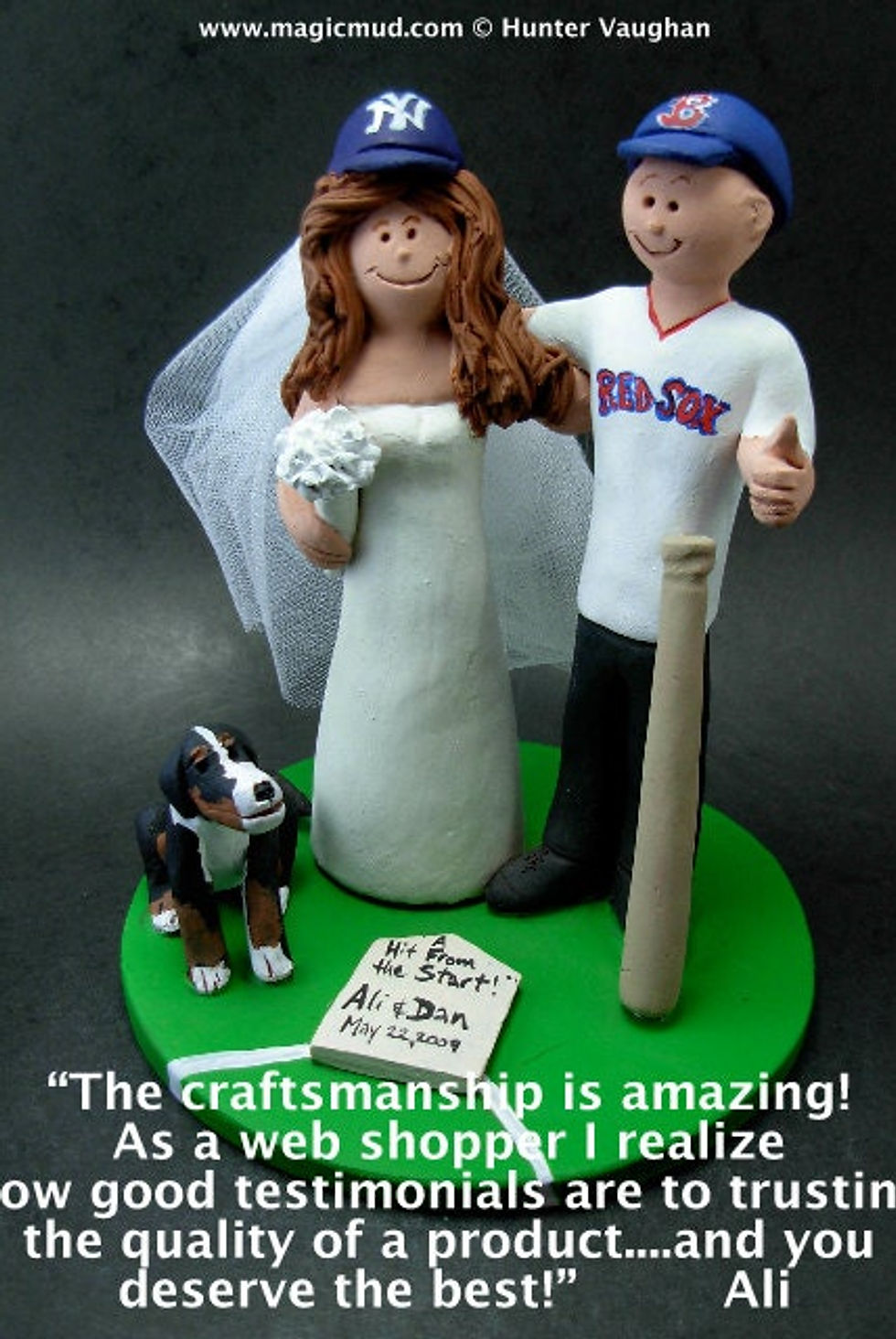 Thumbnail: Red Sox Bride Yankees Groom Baseball Wedding Cake Topper - N
