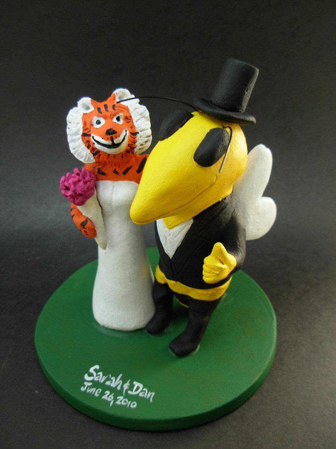 Tiger Marries Bee Football Wedding Cake Topper, Wasp Custom