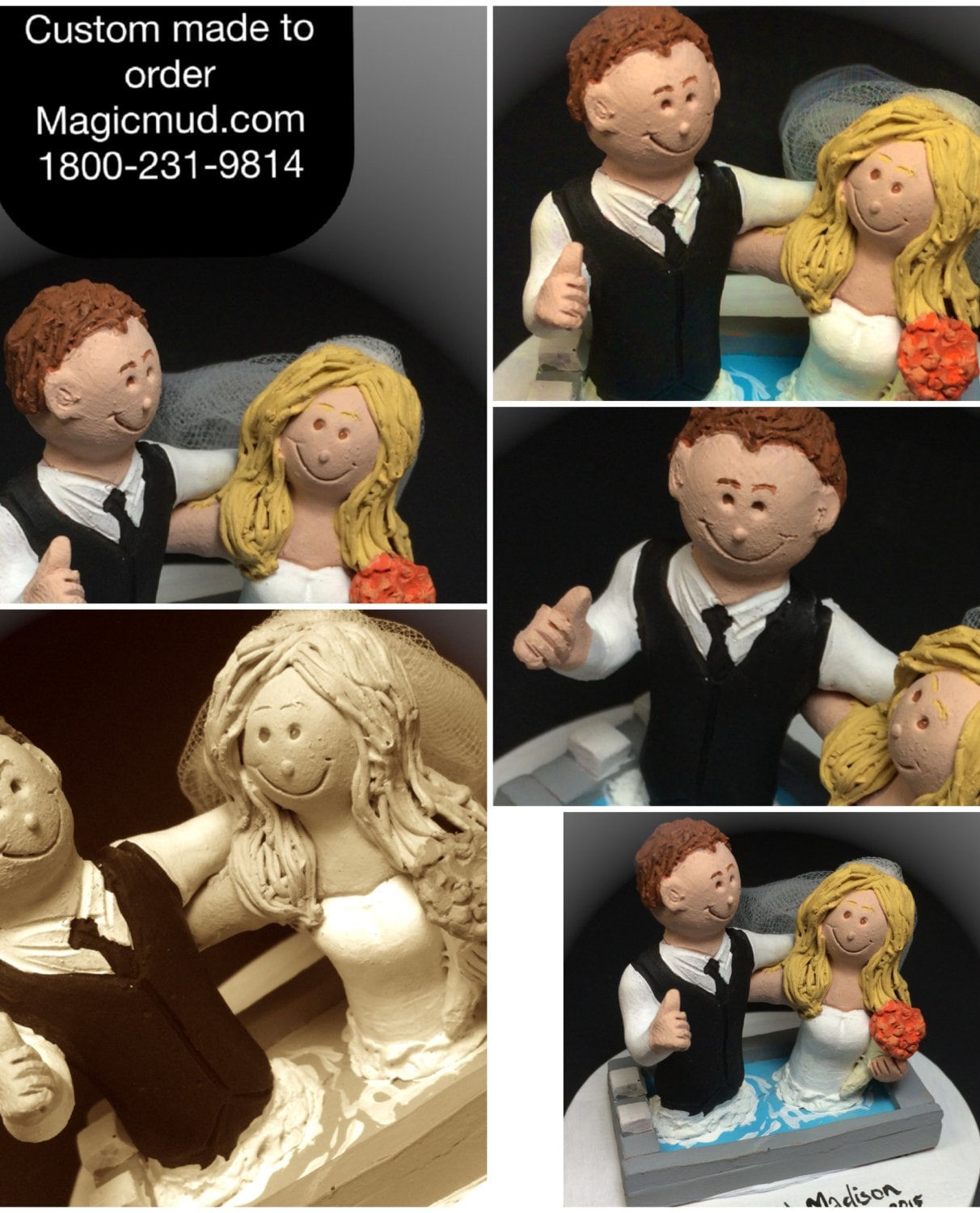 Bride and Groom in Pool Wedding Cake Topper  - Custom Made S