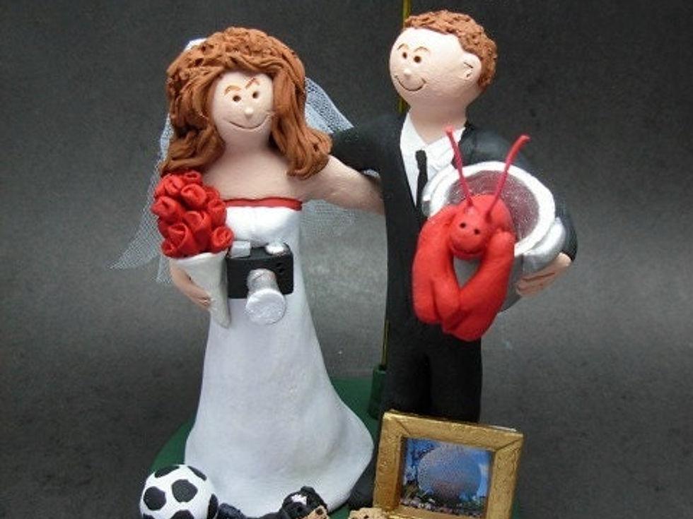 Thumbnail: French Bride American Groom Wedding Cake Topper, Internation
