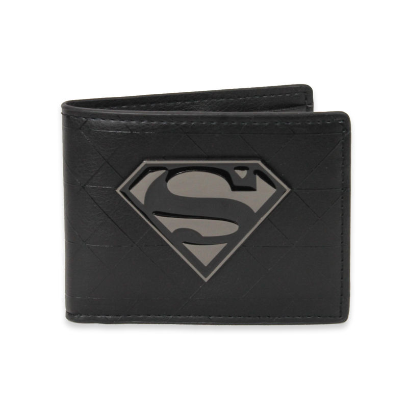 SUPERMAN Black Metal Logo Badge Bi-Fold Wallet 2 #1350 B202012 b202111