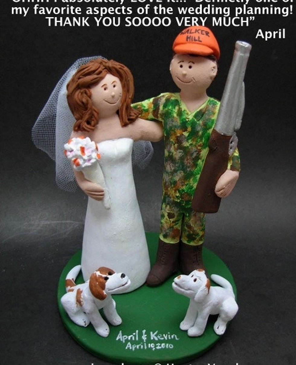 Thumbnail: Bow Hunting Bride Shotgun Groom Wedding Cake Topper, Hunters