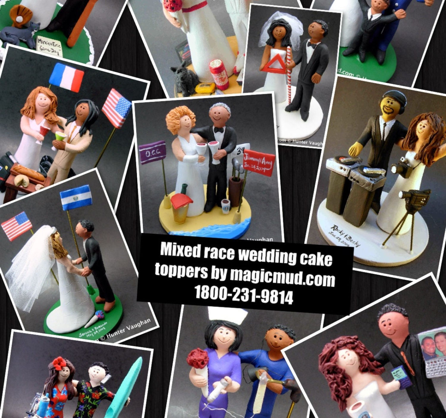 Custom Made to Order Biracial Wedding Cake Toppers, Wedding