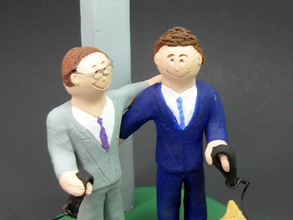 Thumbnail: Same Sex Wedding Cake Topper with Pet Dogs , Gay Wedding Cak