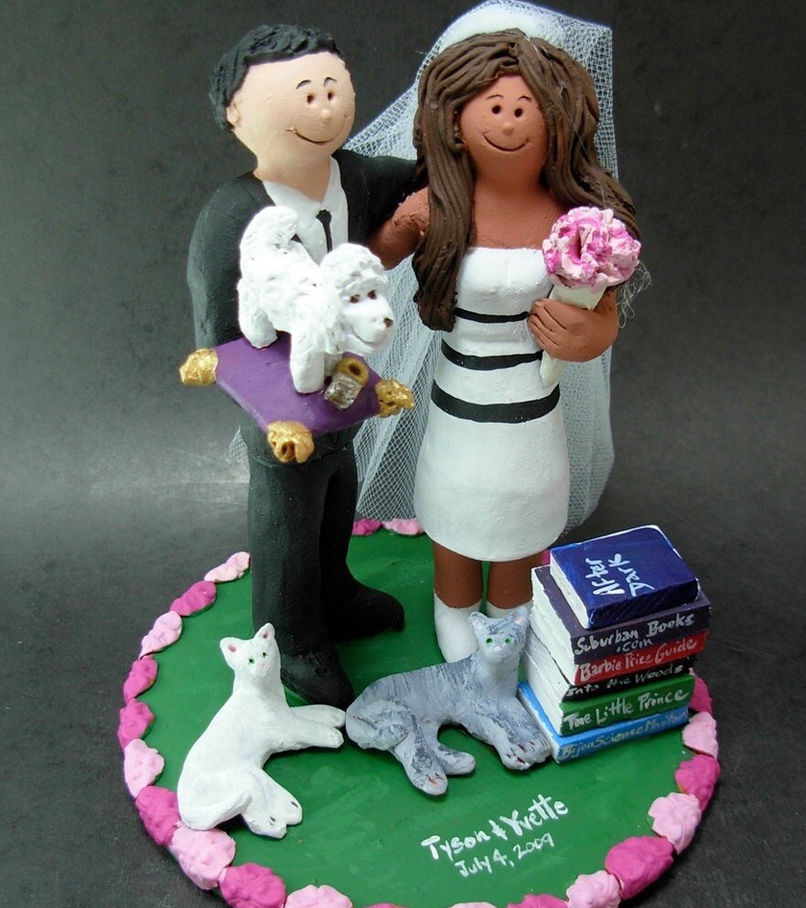 Thumbnail: Chinese Bride and American Groom Wedding Cake Topper, Mixed