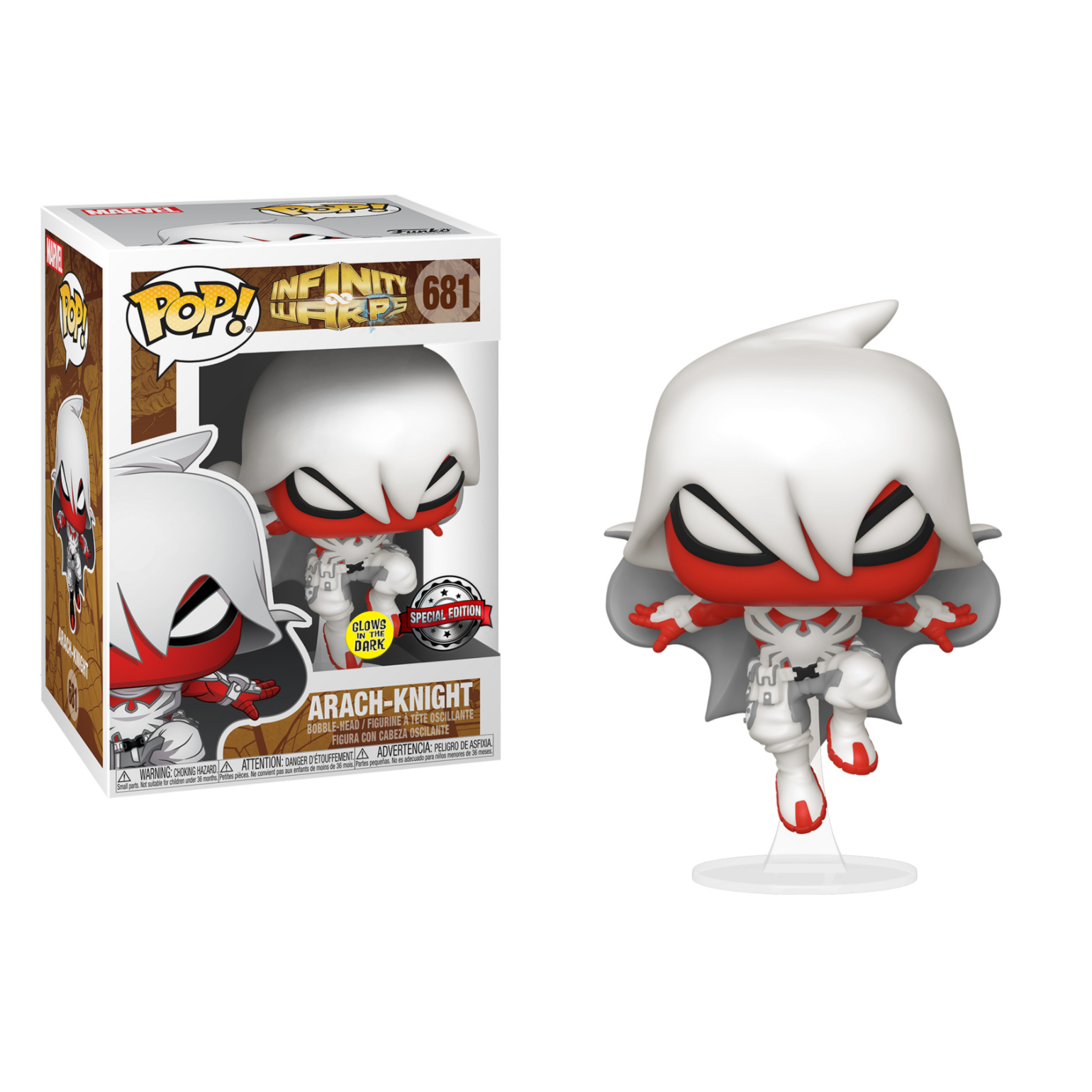 Exclusive GLOWS Pop! #681 ARACH-KNIGHT (former Spider Man) Infinity Warps TR