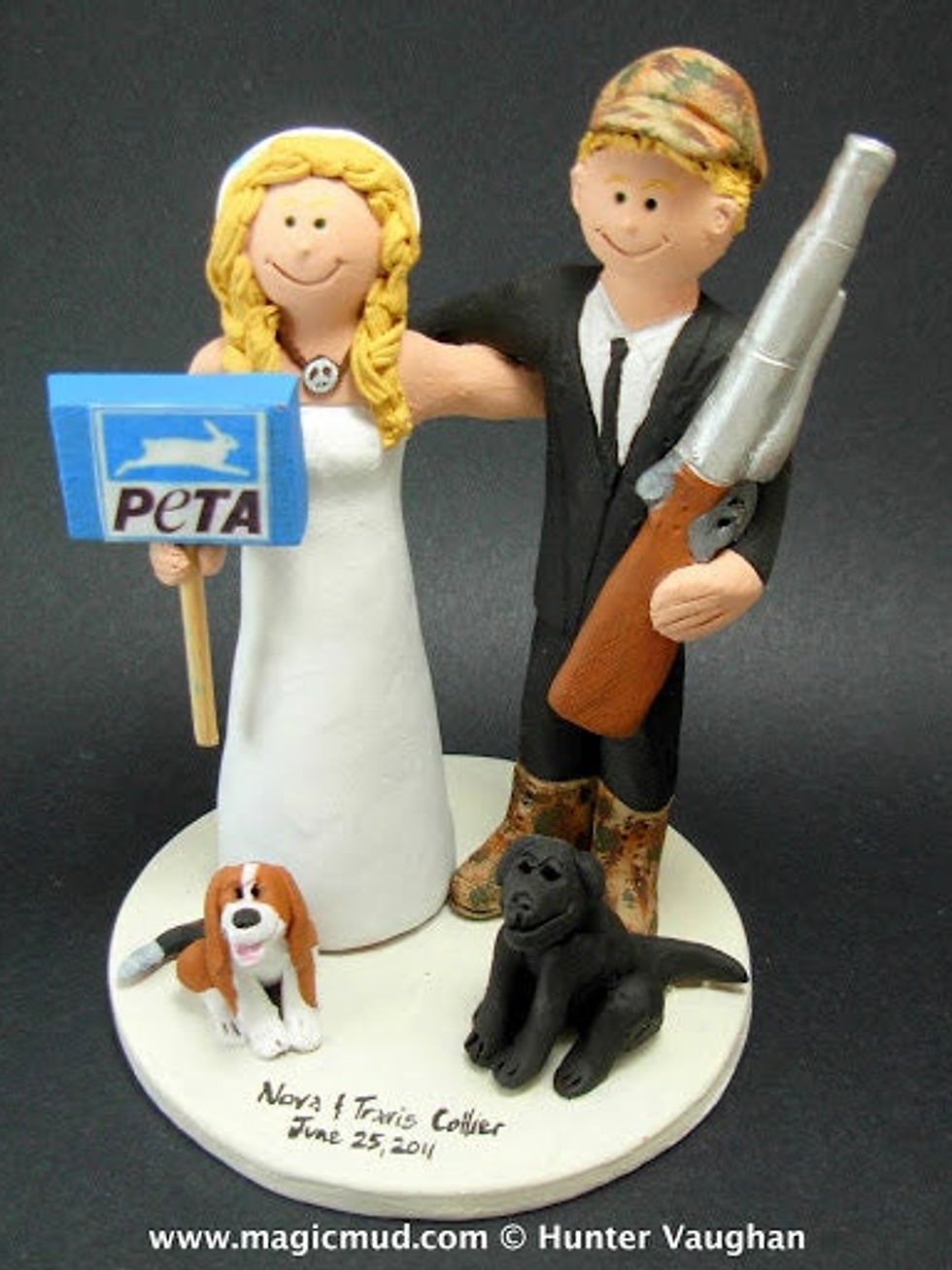 Thumbnail: Hunting Groom Wedding Cake Topper, Duck Hunter's Wedding Cak
