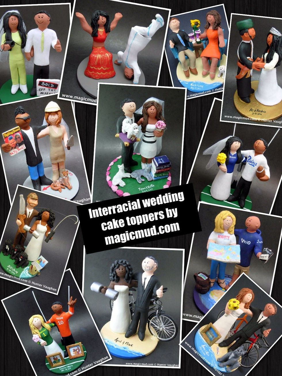 Thumbnail: MultiRacial Wedding Cake Toppers, Custom Made Interracial We