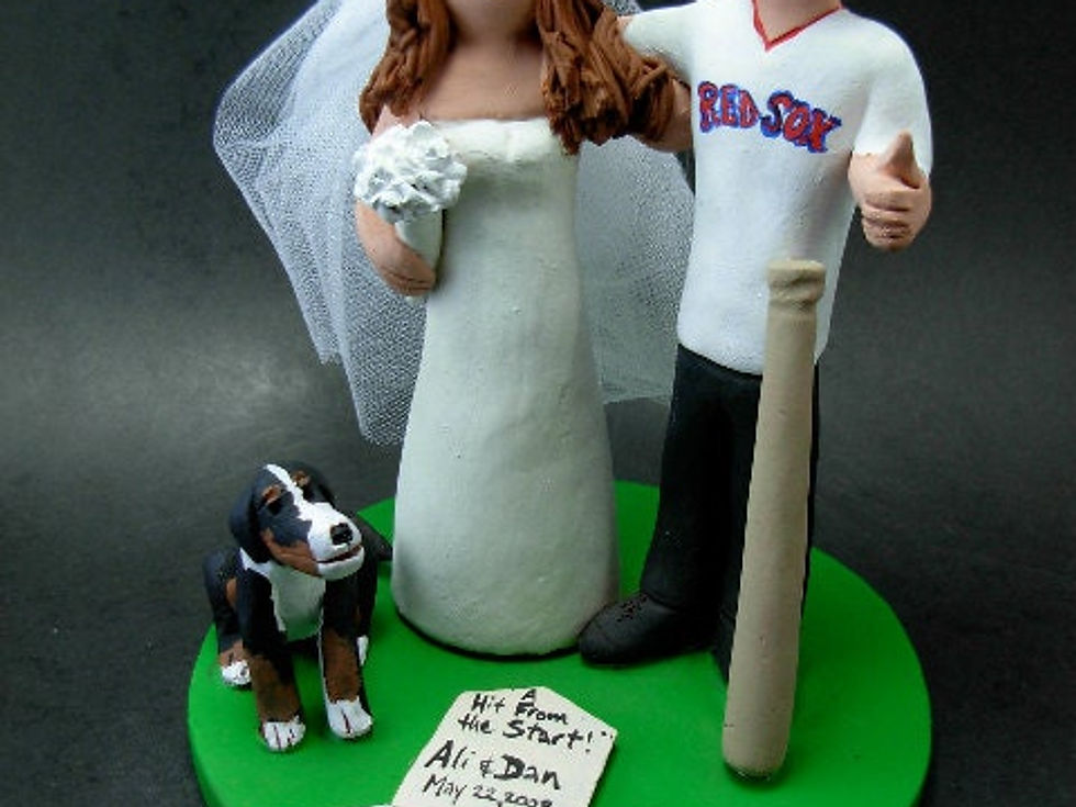 Thumbnail: Baseball Bride and Groom Wedding Cake Topper, Red Sox Weddin