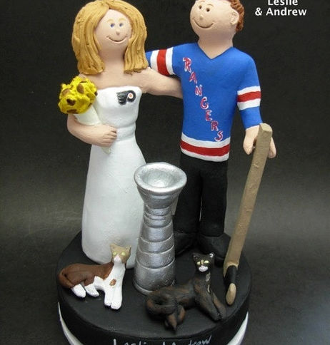 Thumbnail: Goalie Groom Wedding Cake Topper, Hockey Bride and Groom Wed